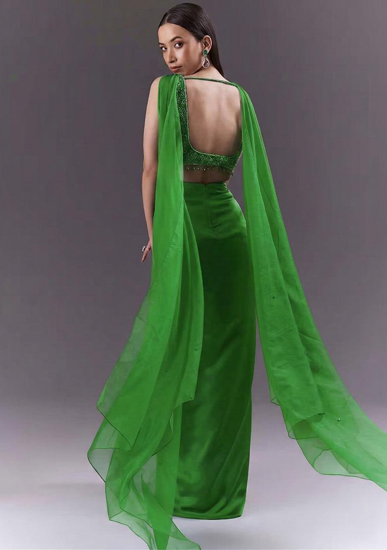 Green Handwork Satin Fusion Set - Indya