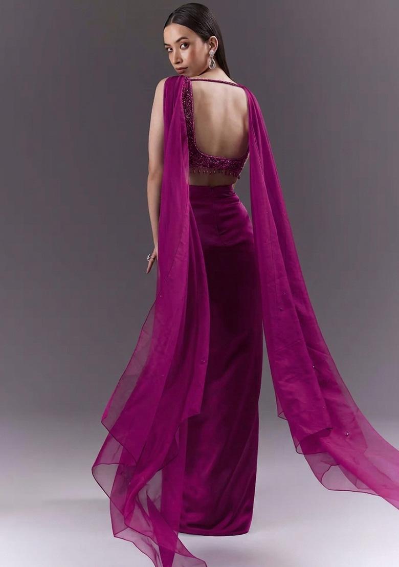 Deep Pink Handwork Satin Fusion Set - Indya