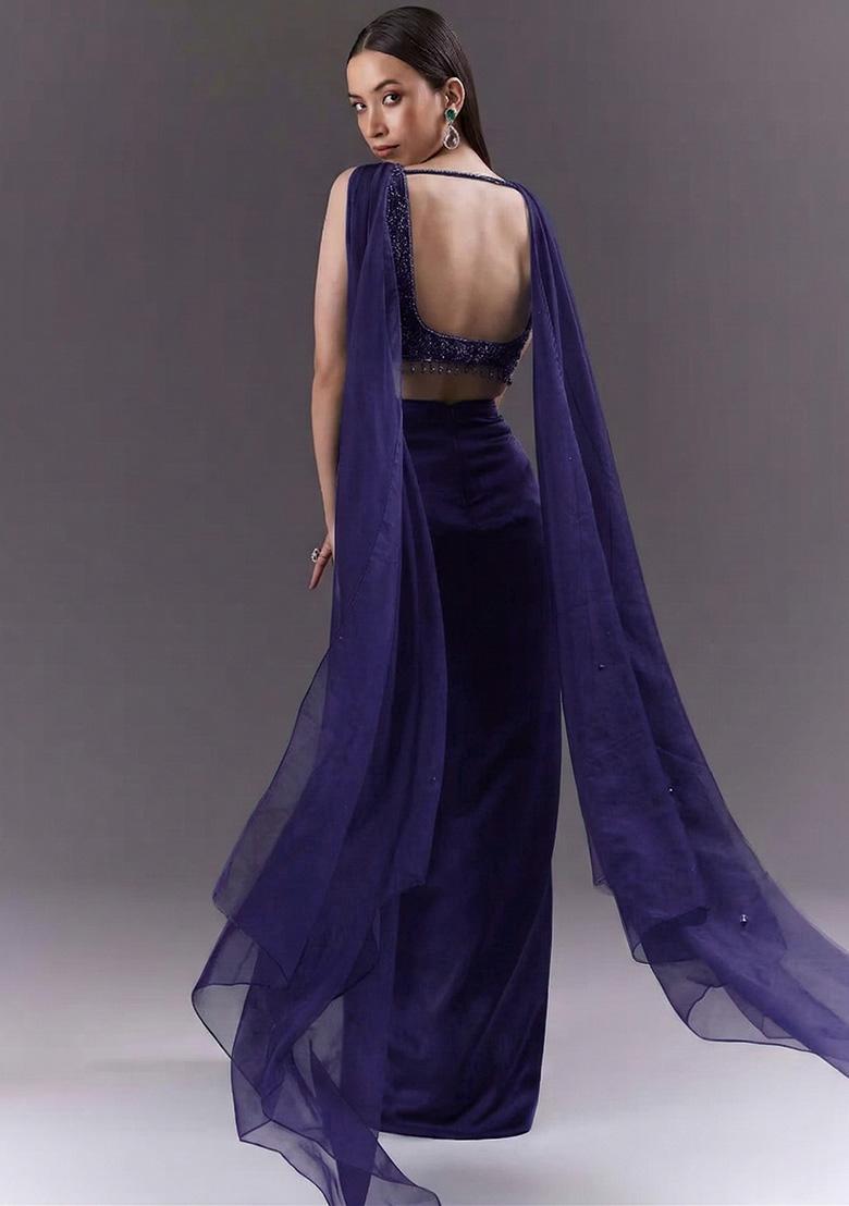 Purple Handwork Satin Fusion Set - Indya
