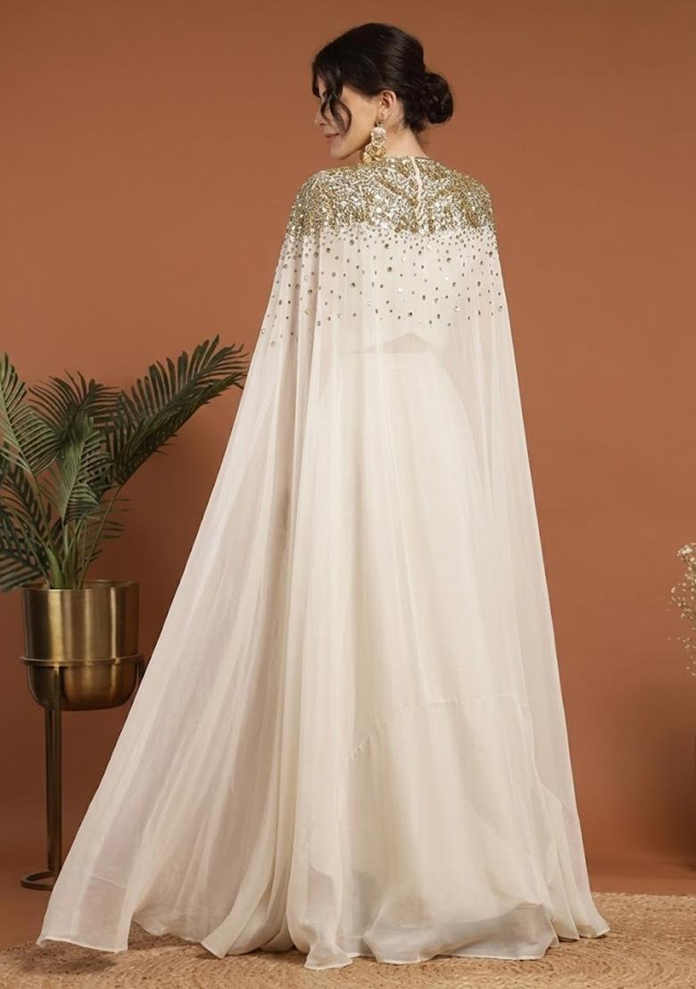 Champagne Beige Handwork Silk Blend Fusion Set - Indya