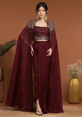 Deep Wine Handwork Silk Blend Fusion Set