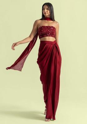 Cherry Red Handwork Satin Fusion Set