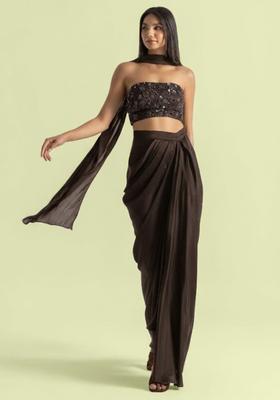 Jet Black Handwork Satin Fusion Set