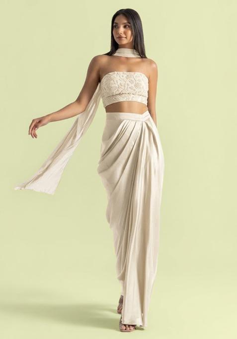 Ivory Handwork Satin Fusion Set