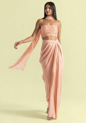 Peach Handwork Satin Fusion Set