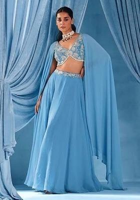 Powder Blue Handwork Goergette Lehenga Set