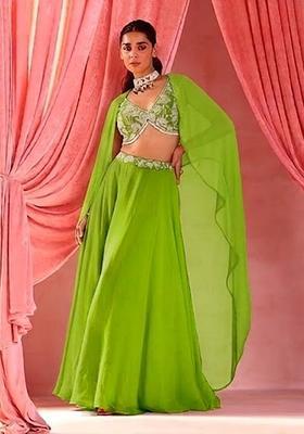 Green Handwork Goergette Lehenga Set