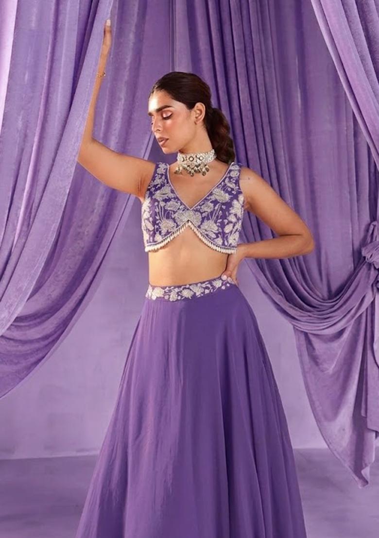 Purple Handwork Goergette Lehenga Set - Indya