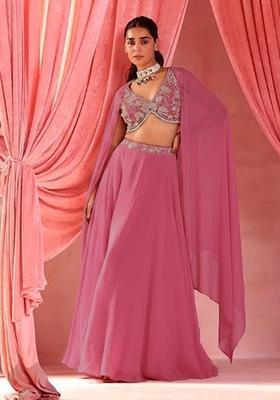 Pink Handwork Goergette Lehenga Set