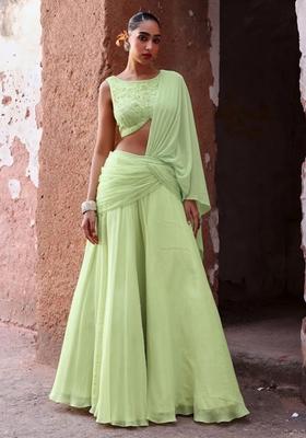 Pista Green Handwork Organza Fusion Set