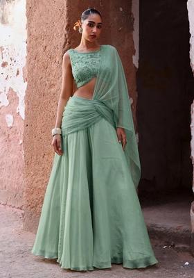 Mint Green Handwork Organza Fusion Set