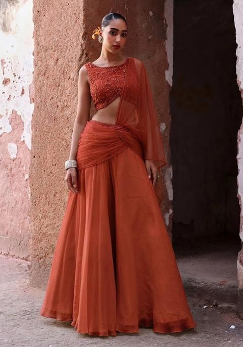 Rust Handwork Organza Fusion Set