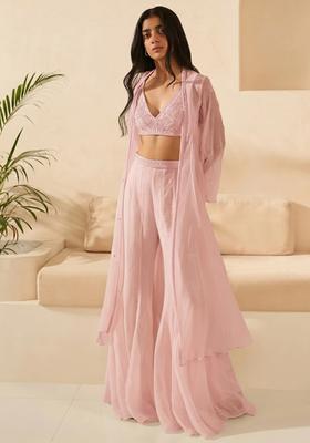 Blush Pink Handwork Organza Fusion Set