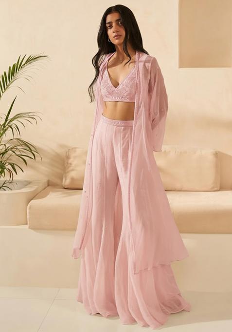 Blush Pink Handwork Organza Fusion Set
