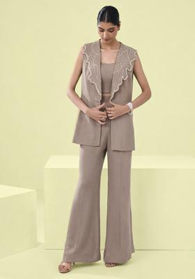Beige Handwork Crepe Fusion Set