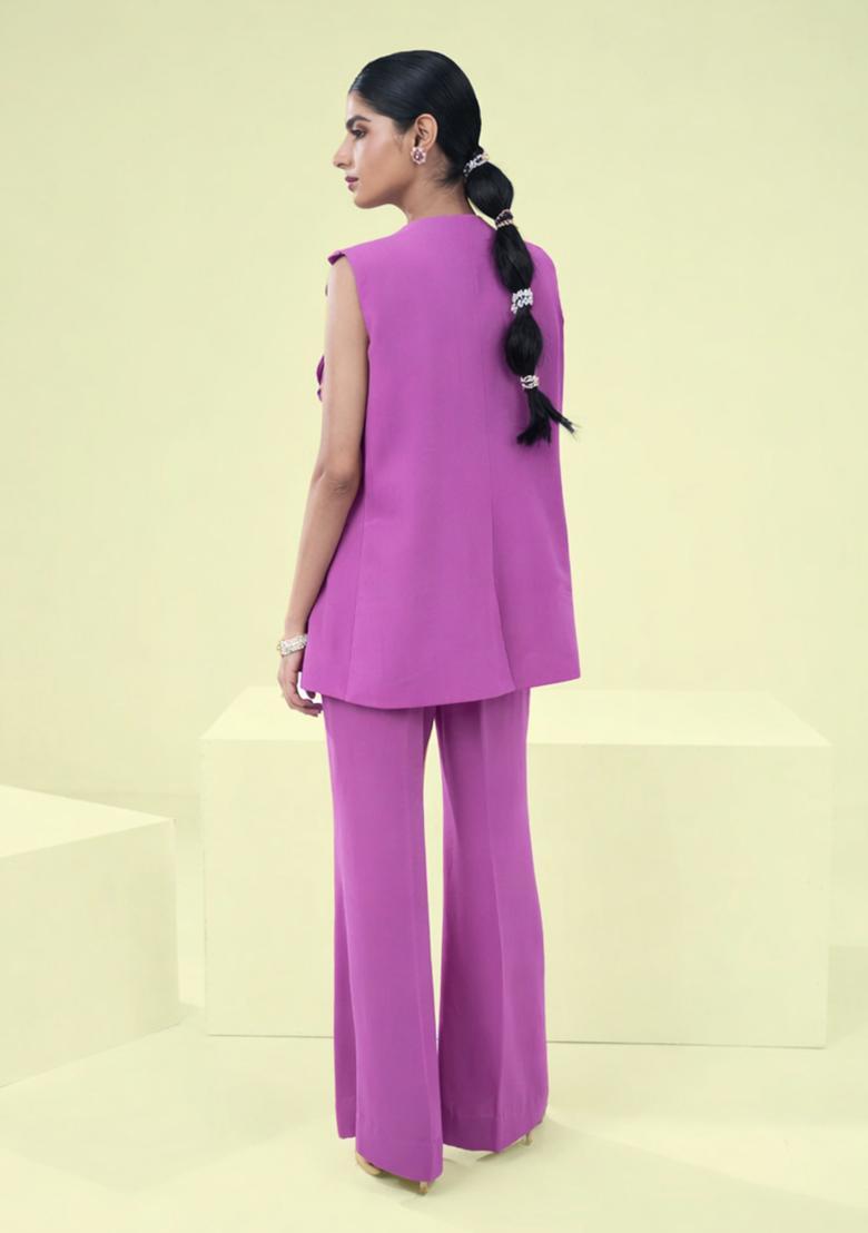 Mauve Handwork Crepe Fusion Set - Indya