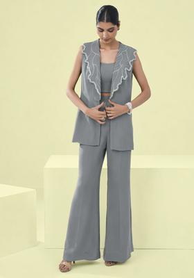 Grey Handwork Crepe Fusion Set