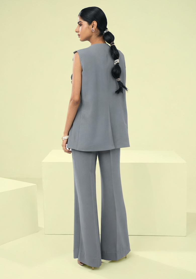 Grey Handwork Crepe Fusion Set - Indya