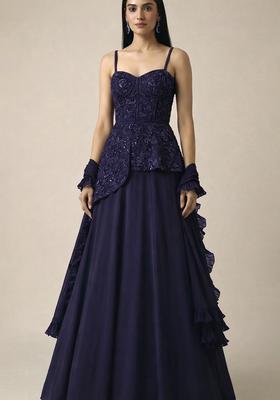 Purple Handwork Crepe Fusion Set