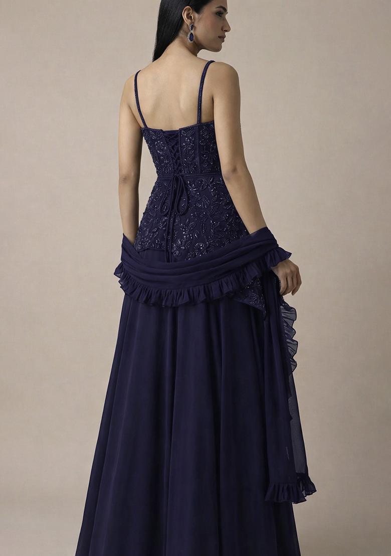 Purple Handwork Crepe Fusion Set - Indya