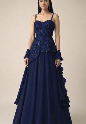 Navy Blue Handwork Crepe Fusion Set
