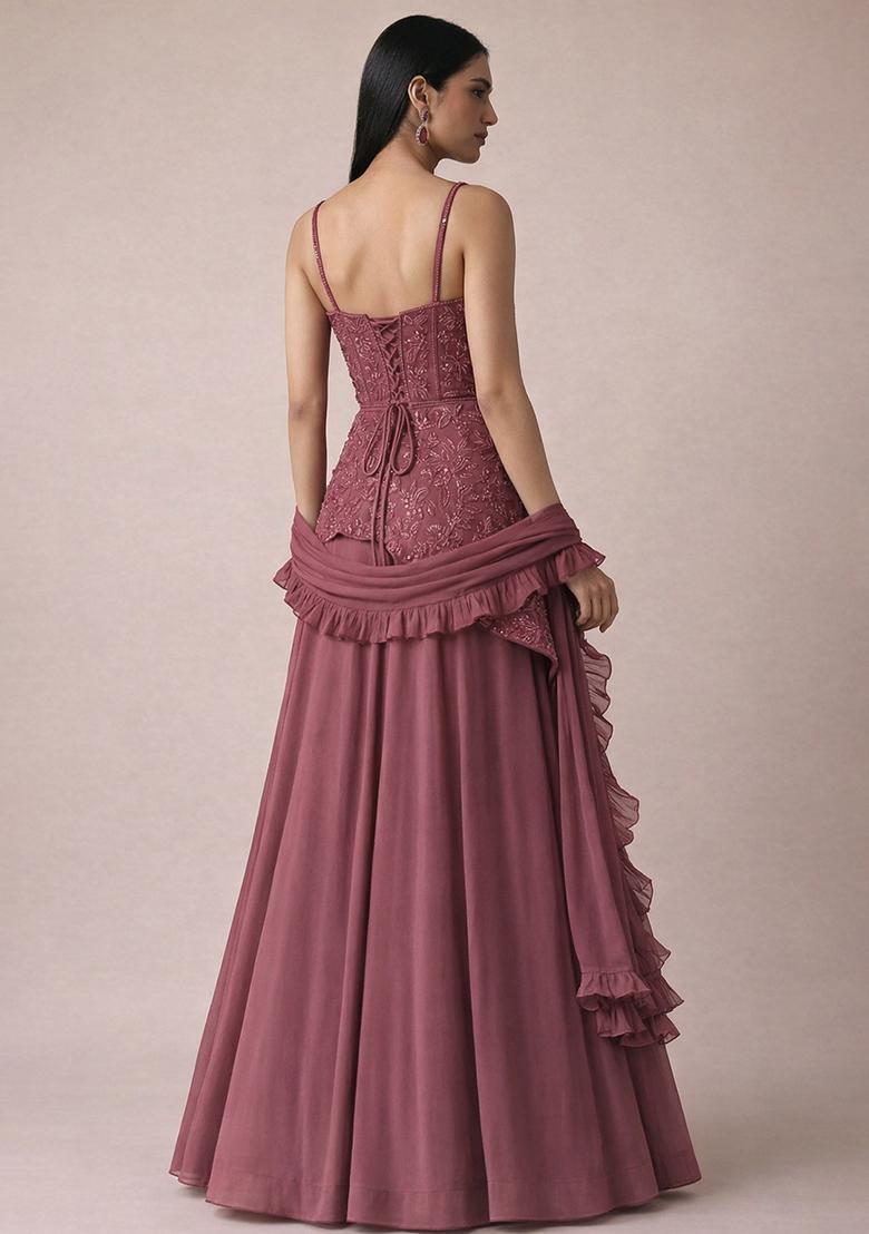 Pink Handwork Crepe Fusion Set - Indya