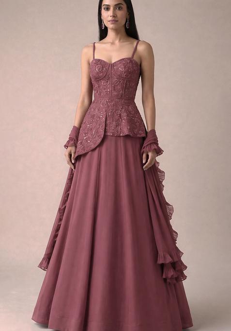 Pink Handwork Crepe Fusion Set