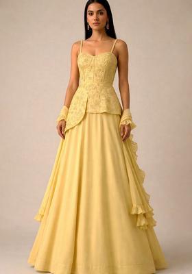 Yellow Handwork Crepe Fusion Set