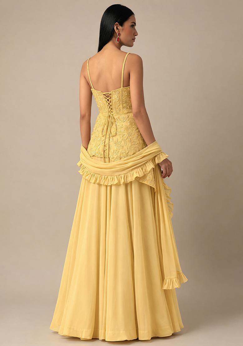 Yellow Handwork Crepe Fusion Set - Indya