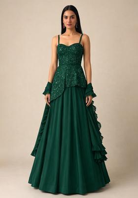 Bottle Green Handwork Crepe Fusion Set