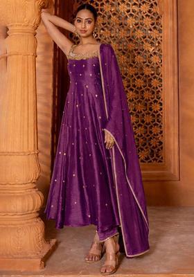 Royal Purple Handwork Silk Blend Anarkali Set