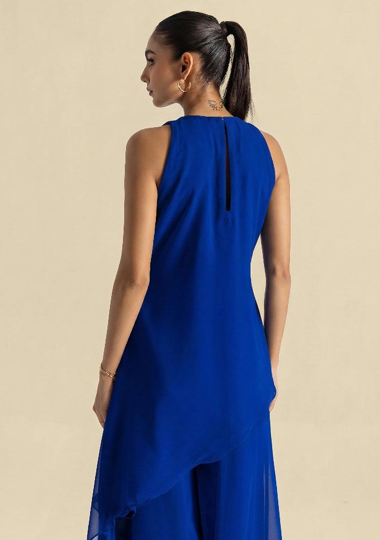 Royal Blue Handwork Goergette Sharara Set - Indya