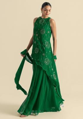 Green Handwork Goergette Sharara Set