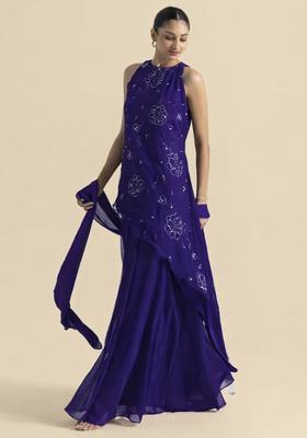 Royal Purple Handwork Goergette Sharara Set