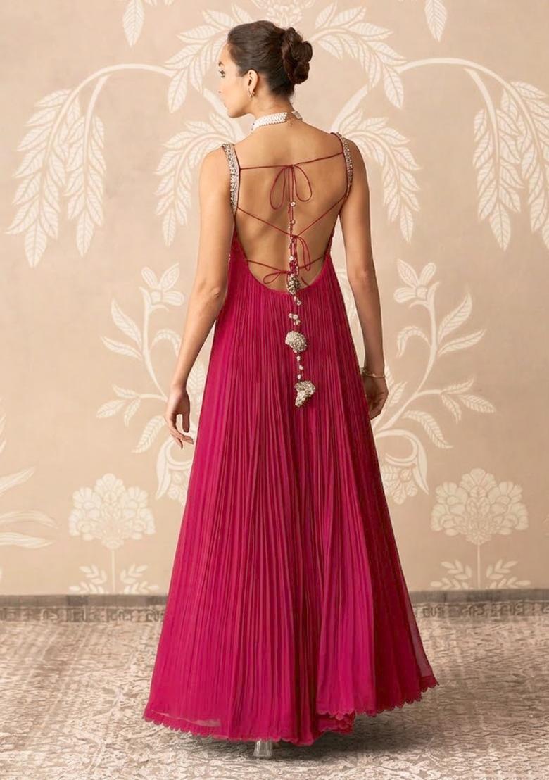Rani Pink Handwork Goergette Anarkali With Dupatta - Indya