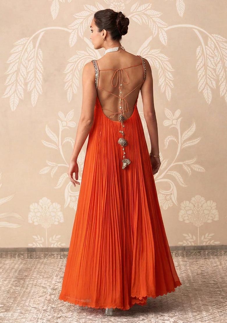 Rust Handwork Goergette Anarkali With Dupatta - Indya