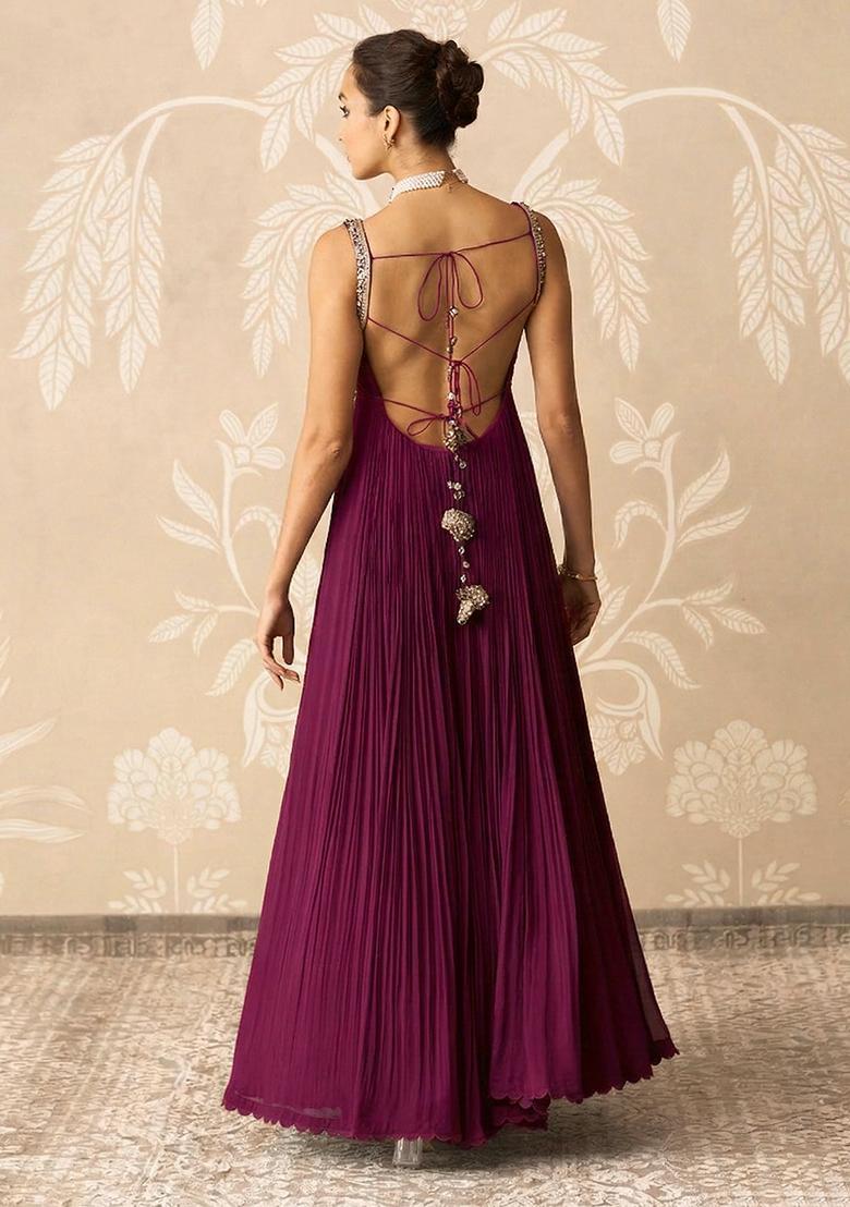 Purple Handwork Goergette Anarkali With Dupatta - Indya