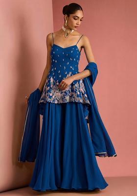 Teal Blue Handwork Goergette Sharara Set
