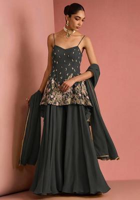 Grey Handwork Goergette Sharara Set