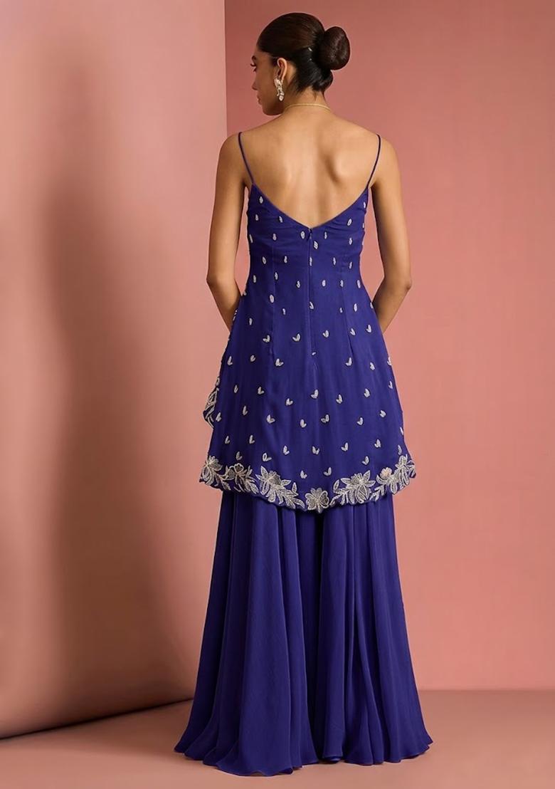 Royal Purple Handwork Goergette Sharara Set - Indya
