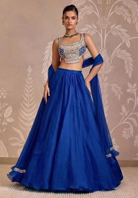Royal Blue Handwork Organza Lehenga Set