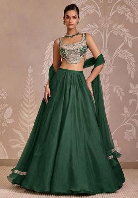 Emerald Green Handwork Organza Lehenga Set