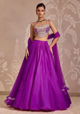 Royal Purple Handwork Organza Lehenga Set