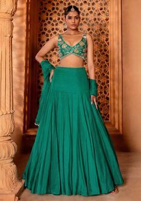 Emerald Green Handwork Crepe Lehenga Set