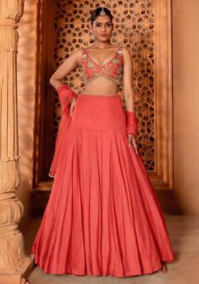 Coral Handwork Crepe Lehenga Set