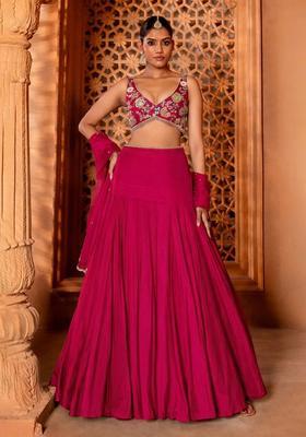 Rani Pink Handwork Crepe Lehenga Set