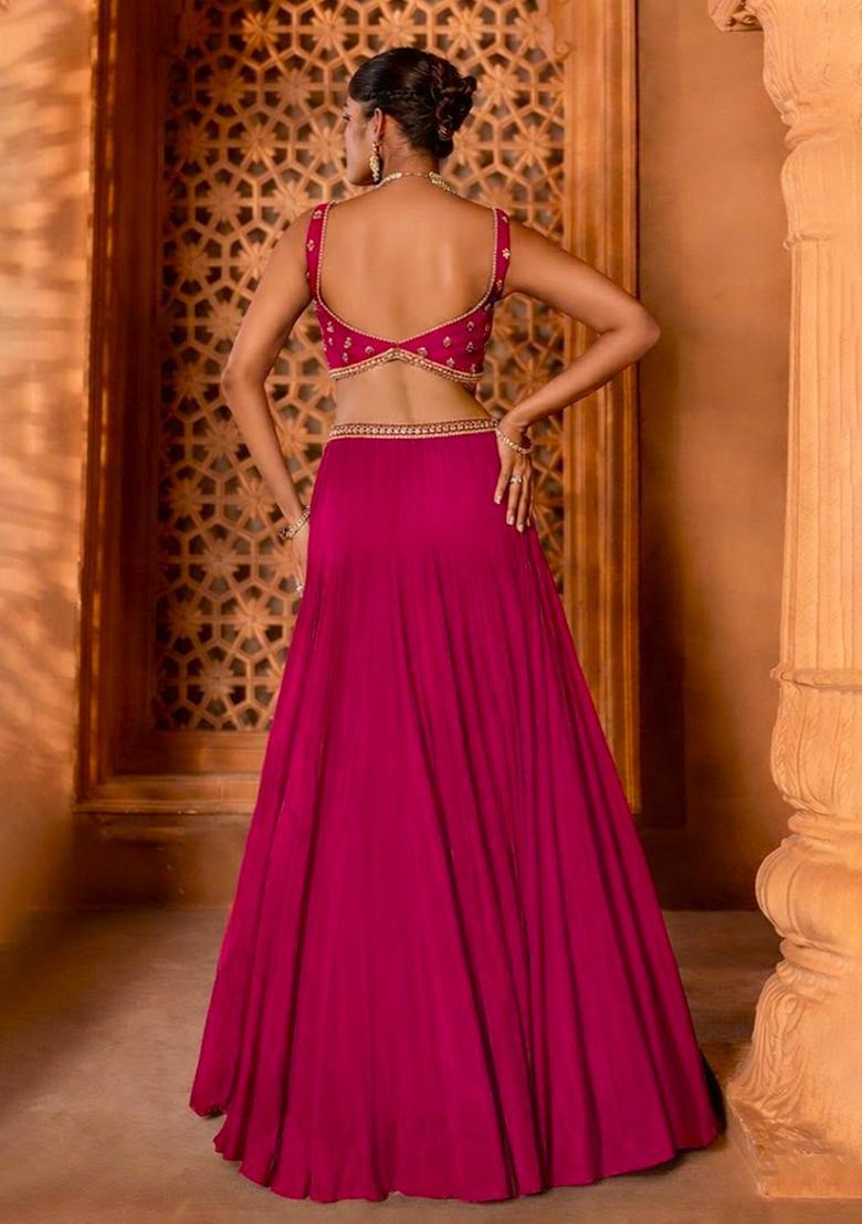 Rani Pink Handwork Crepe Lehenga Set - Indya