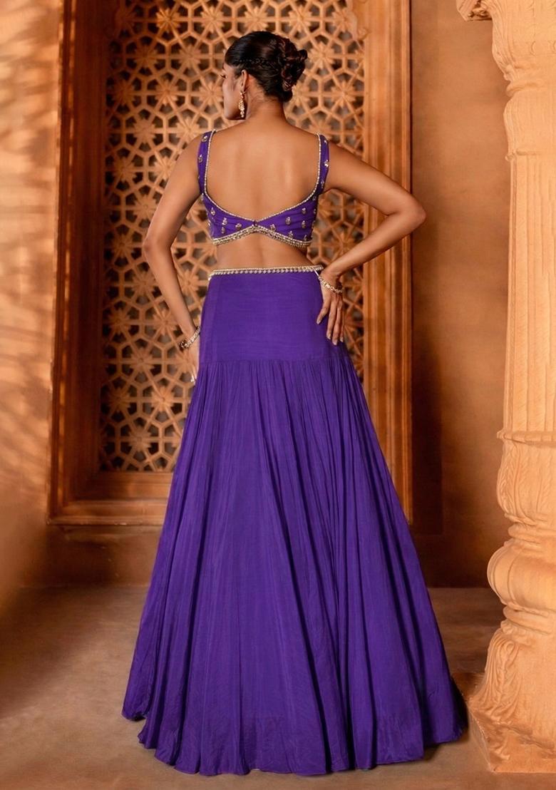 Royal Purple Handwork Crepe Lehenga Set - Indya