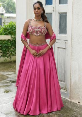 Blush Pink Handwork Crepe Lehenga Set