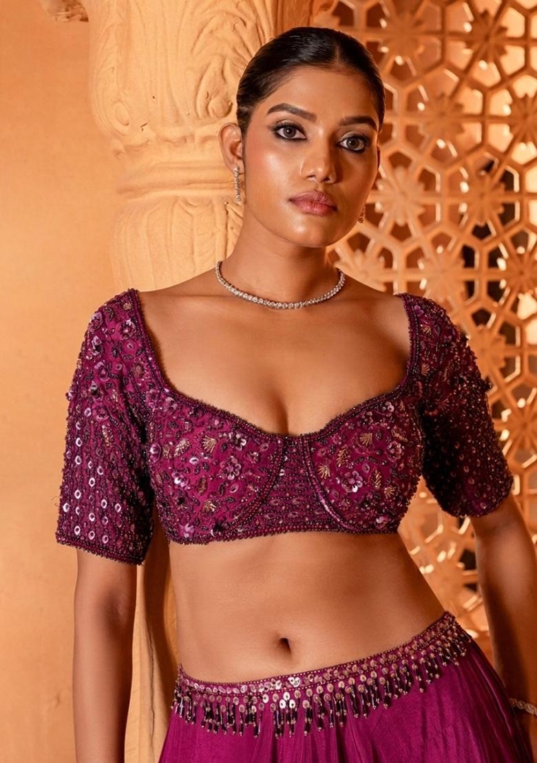 Pink Handwork Crepe Lehenga Set - Indya